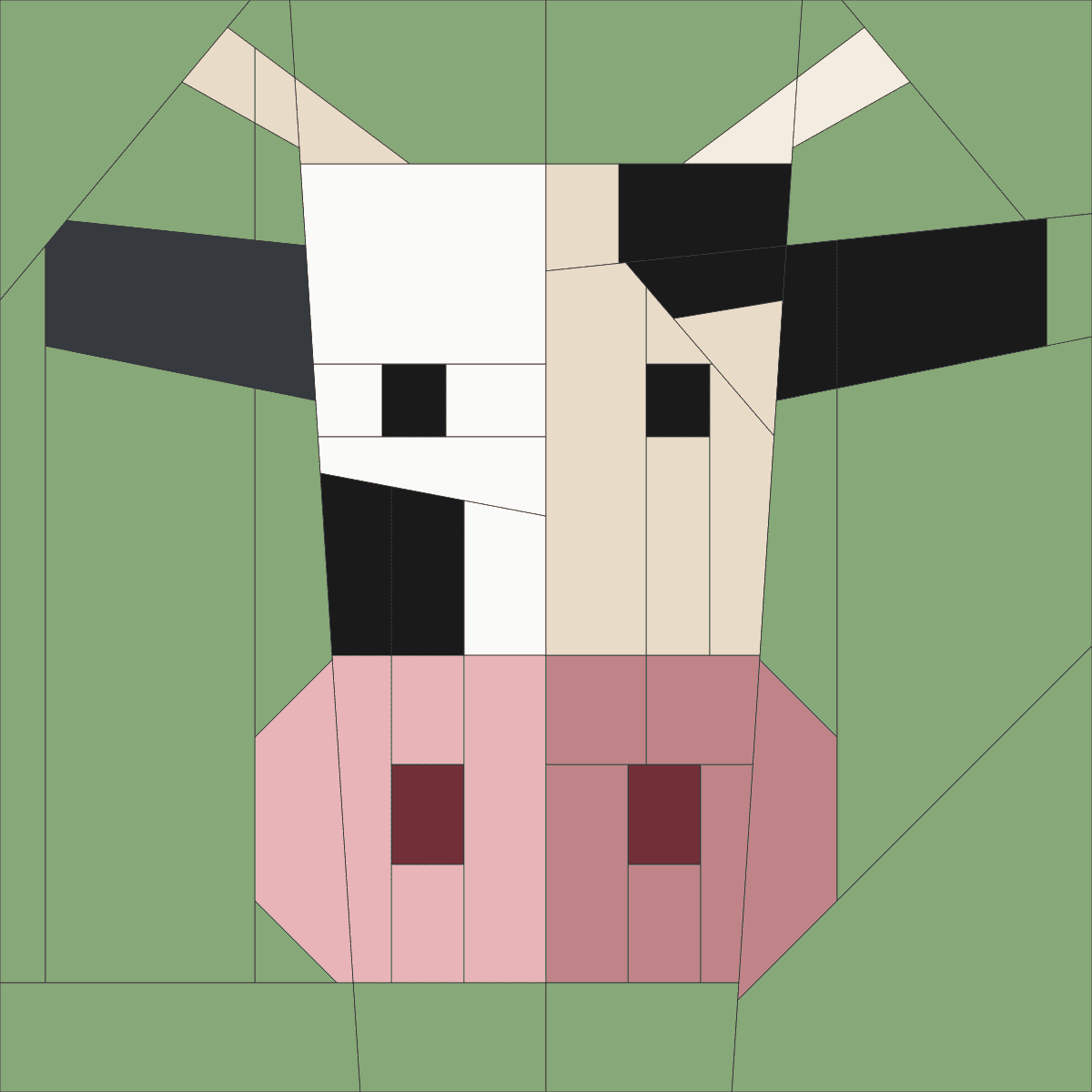 Cow Face foundation paper piecing pattern, 59 pieces