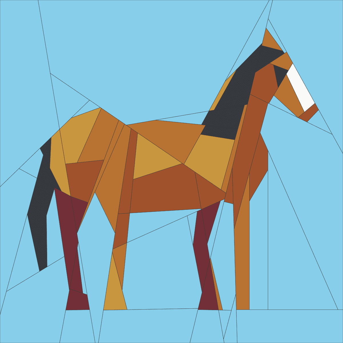 Horse foundation paper piecing pattern, 75 pieces