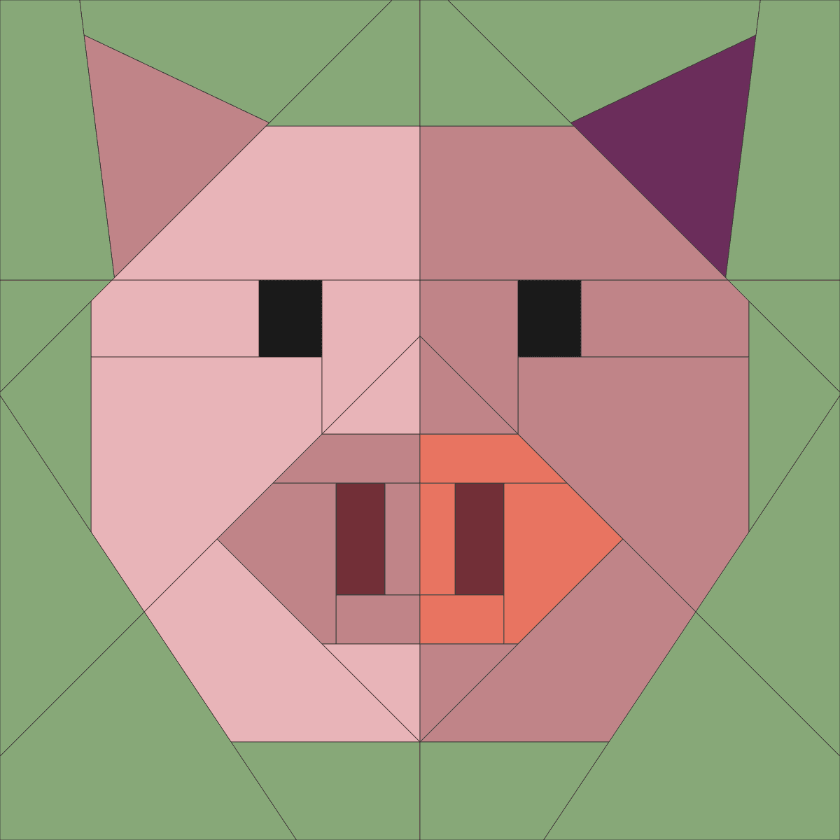 Pig Face foundation paper piecing pattern, 44 pieces