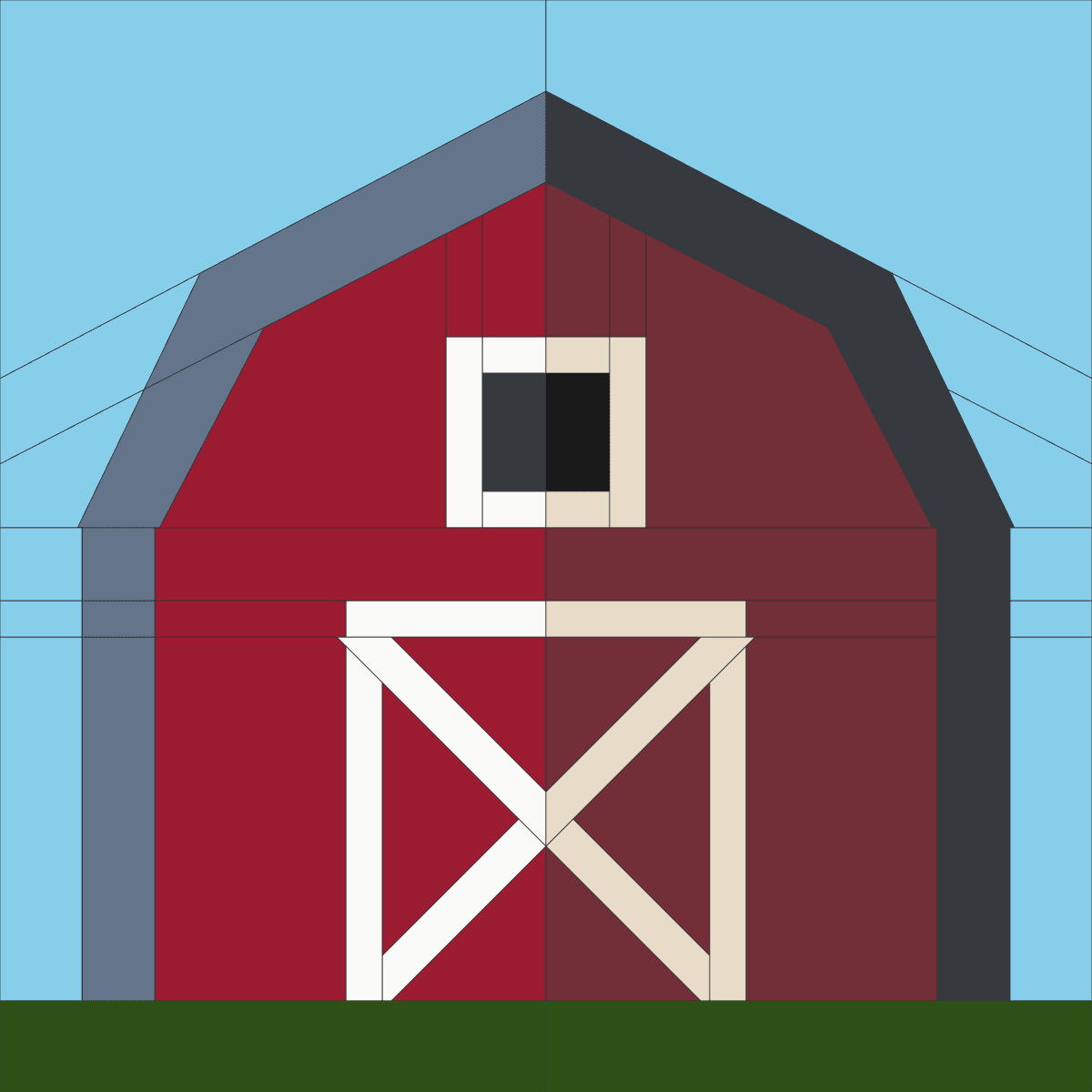 Red Barn foundation paper piecing pattern, 58 pieces