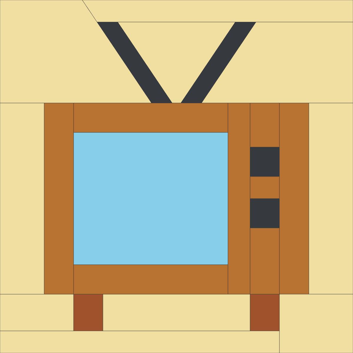 Retro TV foundation paper piecing pattern, 25 pieces