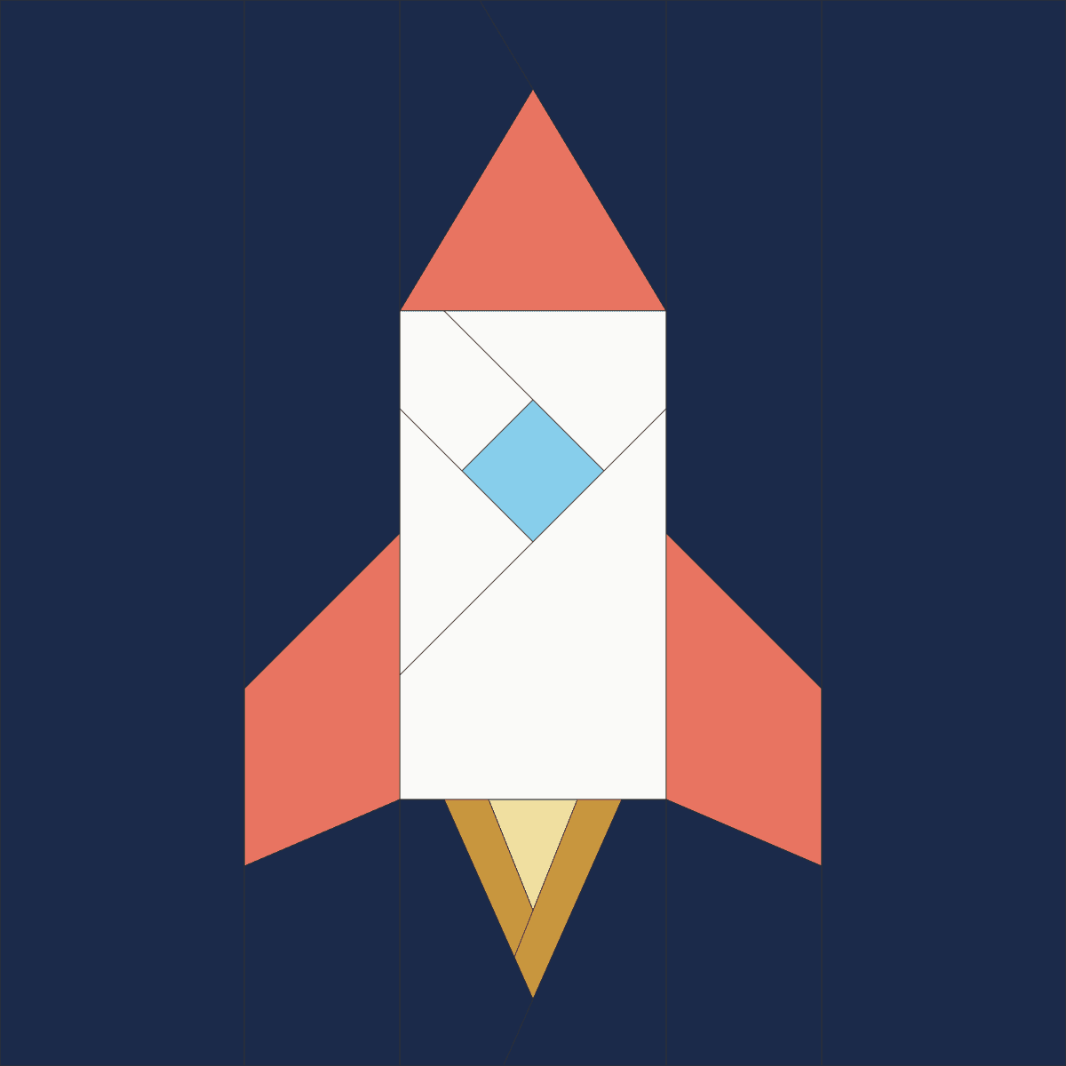 Rocket Ship foundation paper piecing pattern, 21 pieces