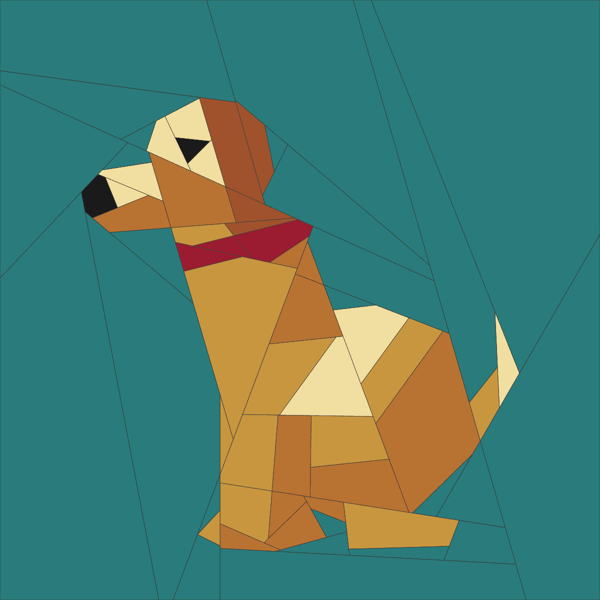 Sitting Dog foundation paper piecing pattern, 65 pieces