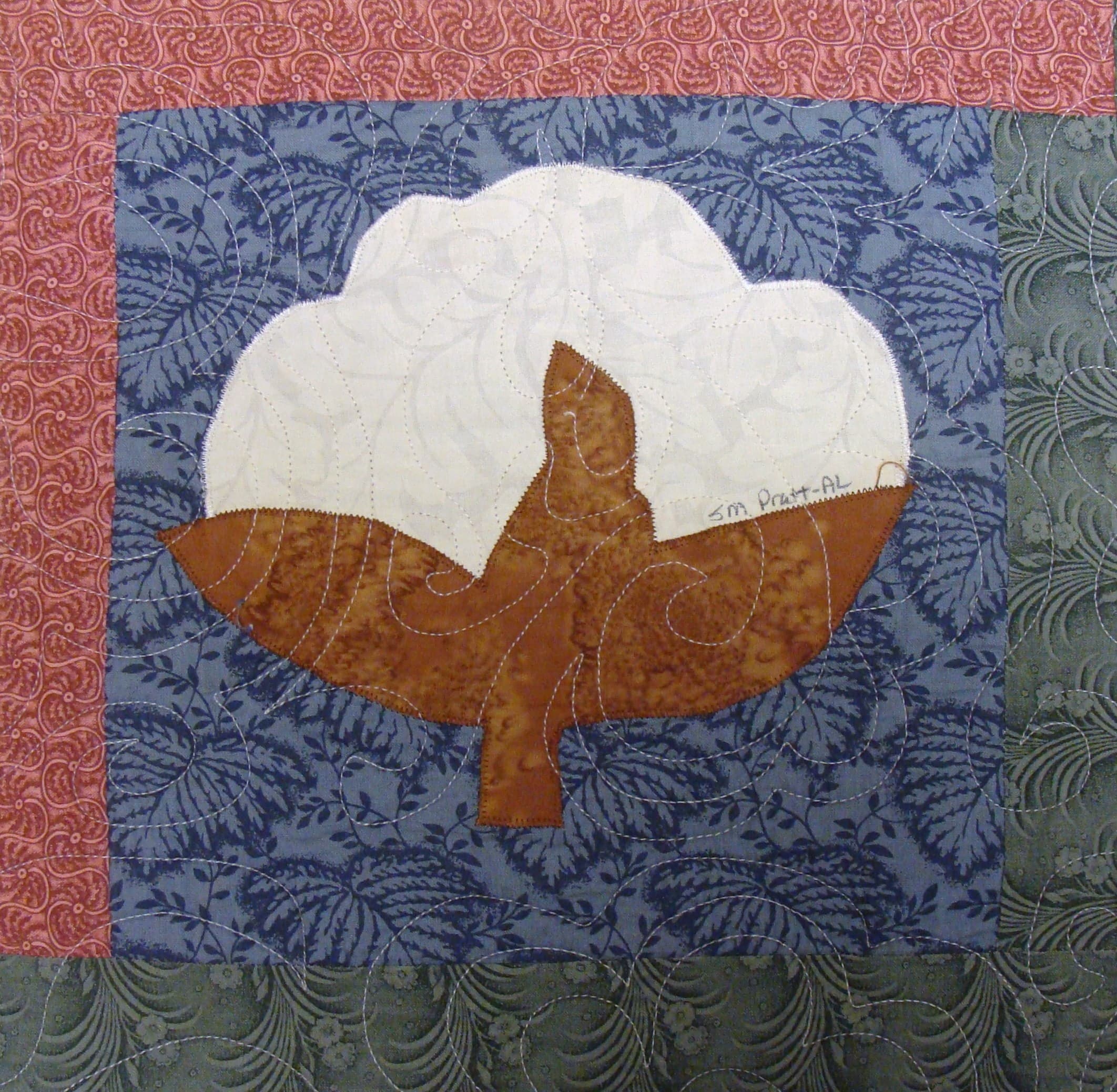 NF6 — Cranberry, Blue, Green & Cream quilt block