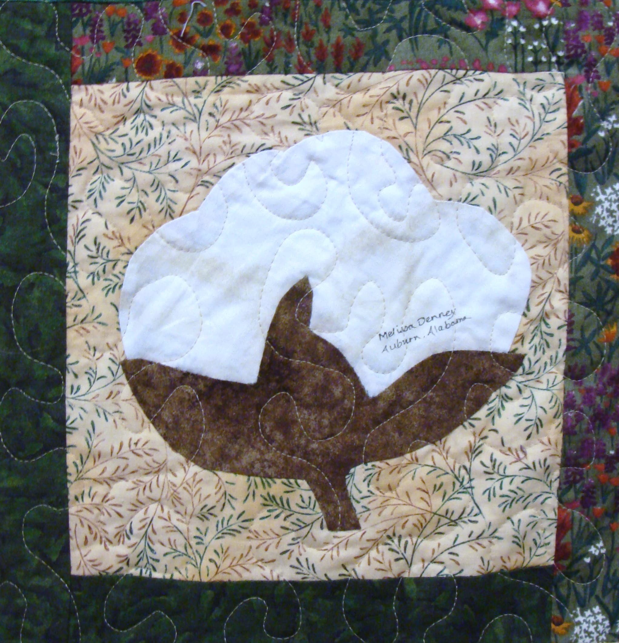 NF3 — Burgundy, Green, Blue & Cream quilt block