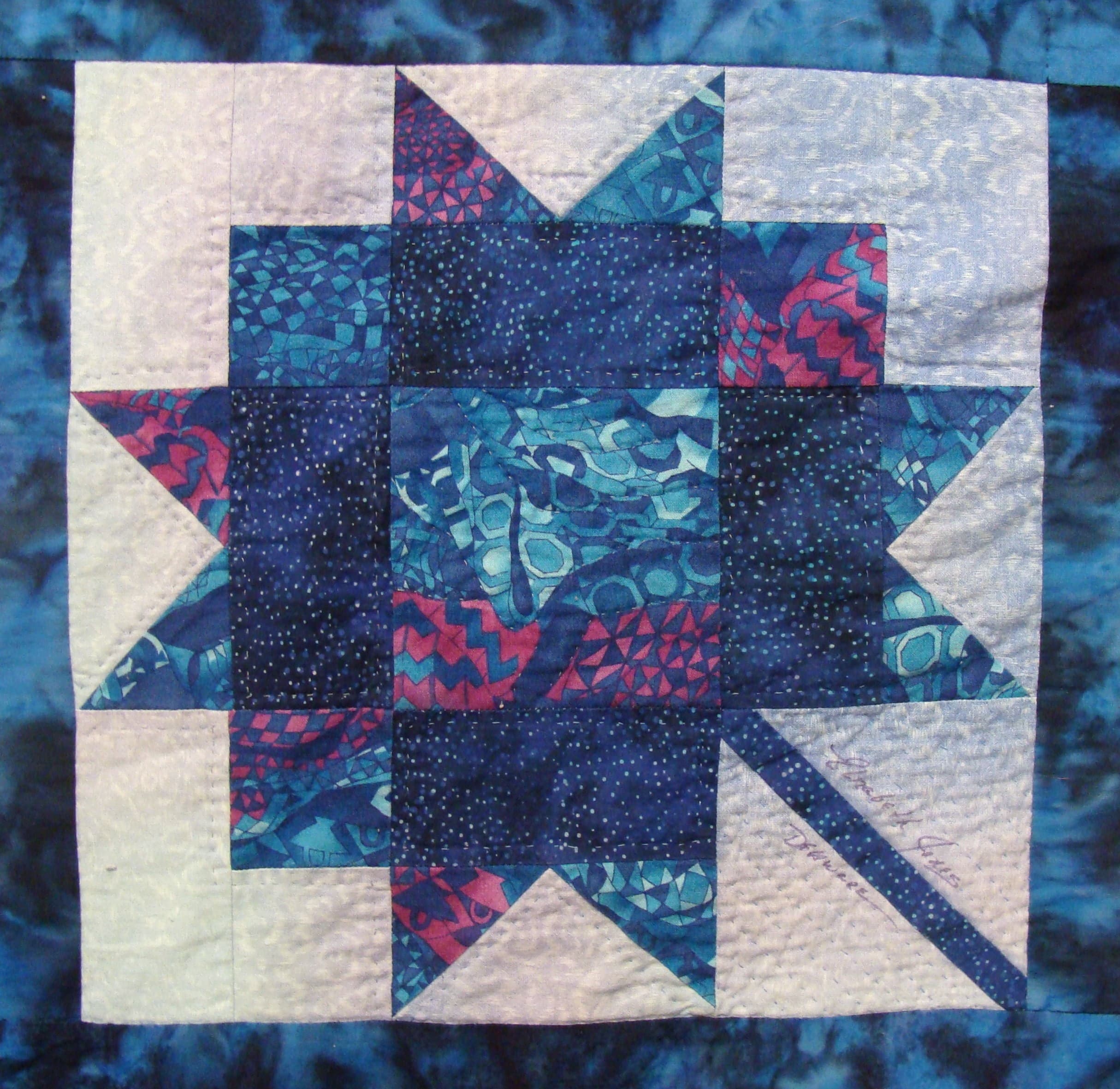 NF9 — Teal, Blue & White quilt block