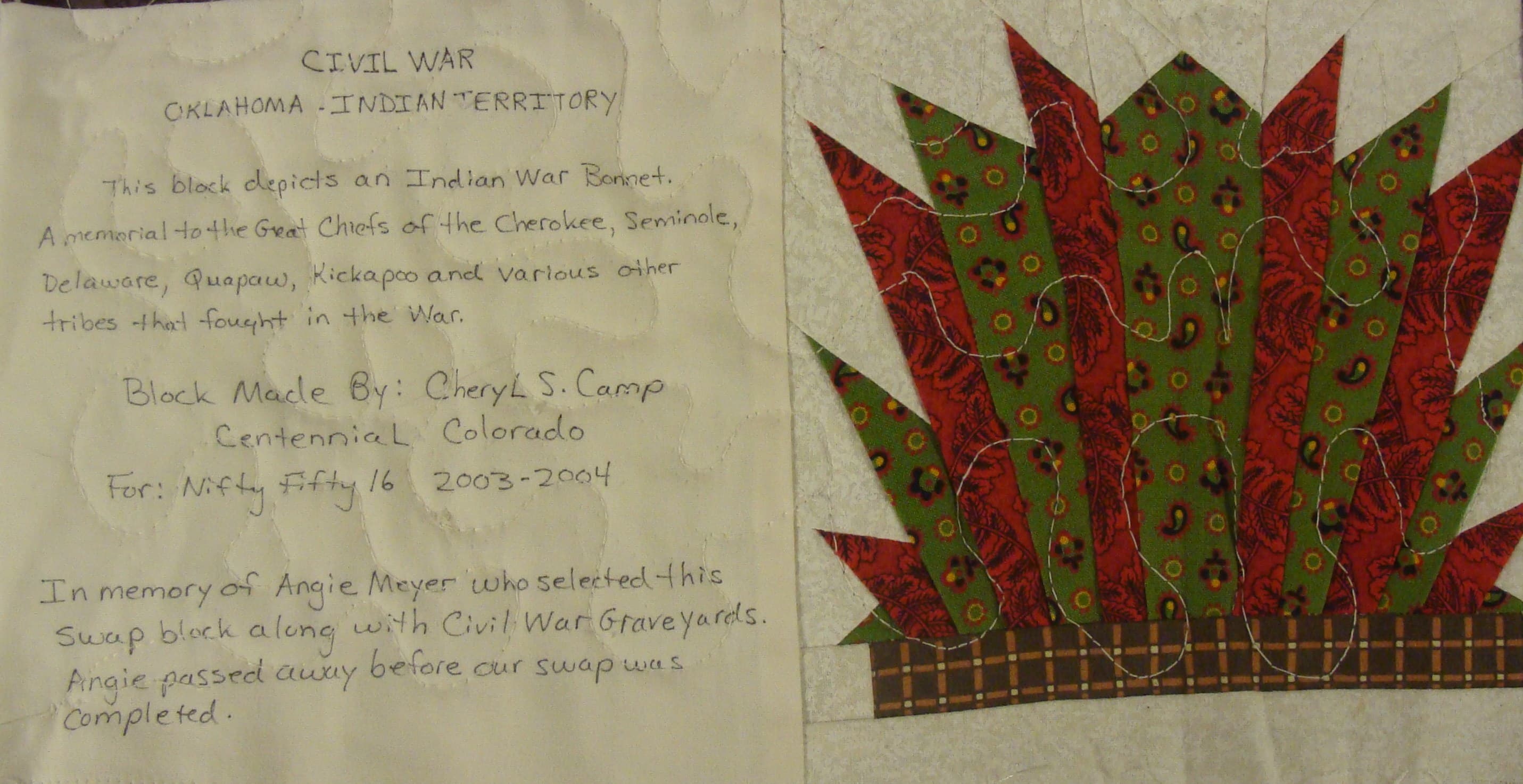 NF16 — Civil War Educational quilt block