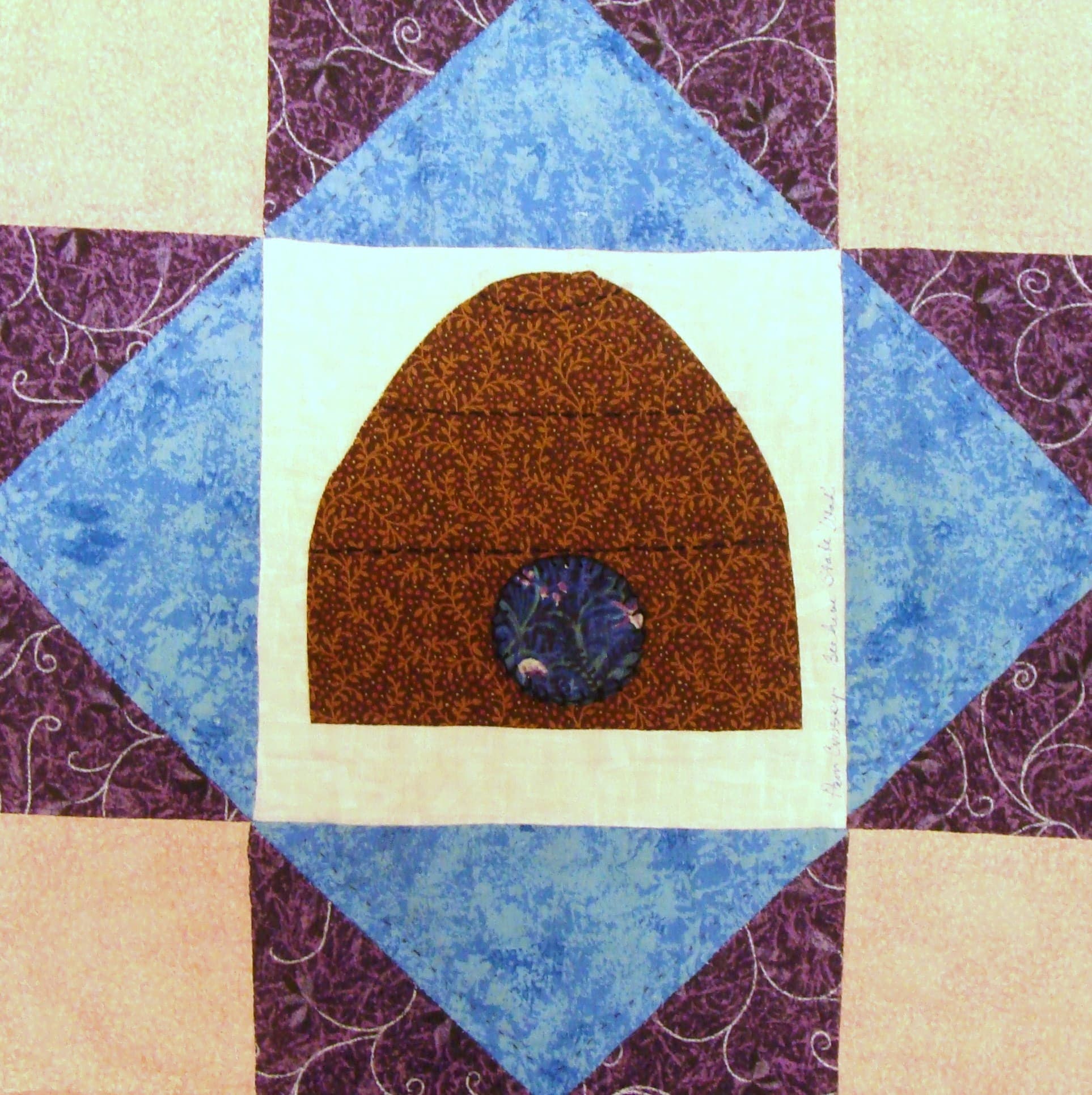 NF4 — Blue, Plum & White quilt block