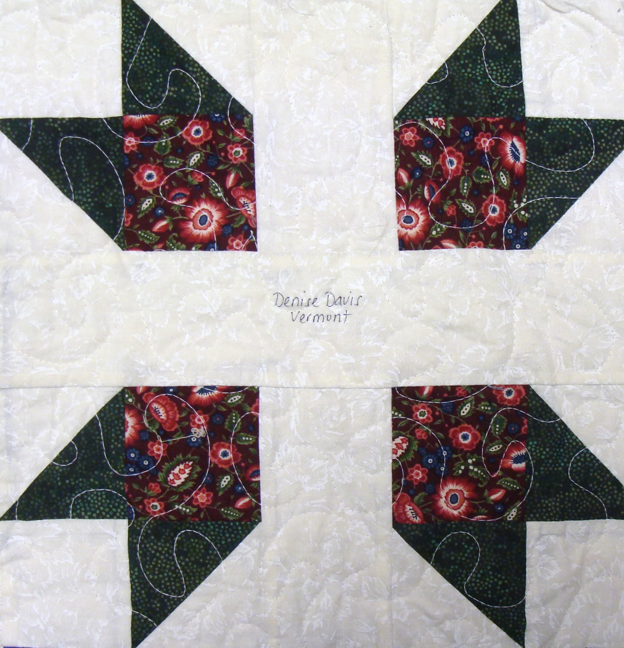 NF3 — Burgundy, Green, Blue & Cream quilt block