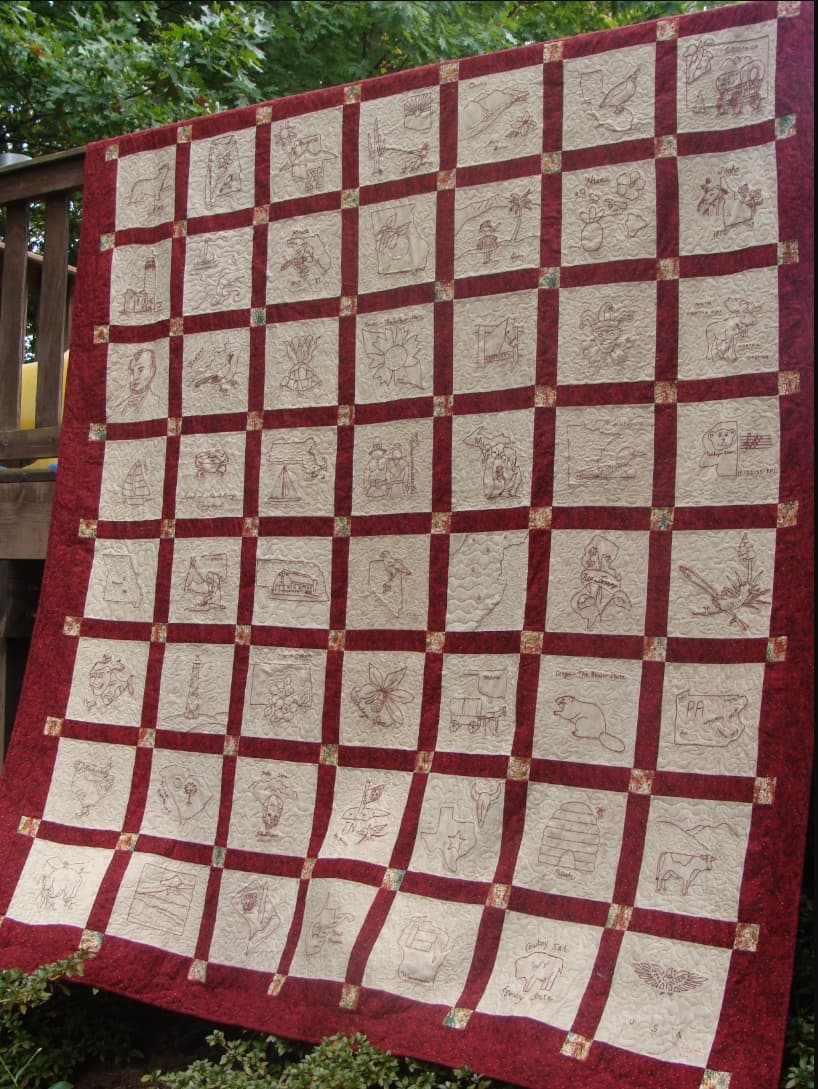 Teresa's Nifty Fifty 19 Redwork Quilt