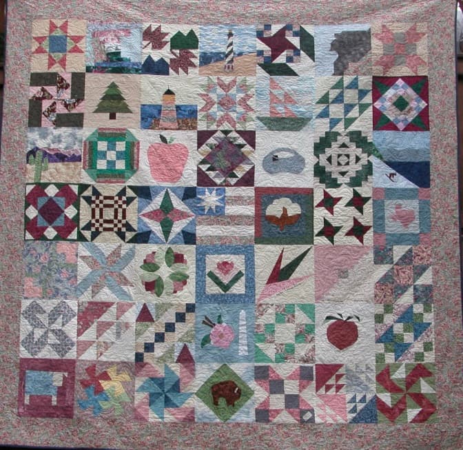 NF6 — Cranberry, Blue, Green & Cream quilt 1