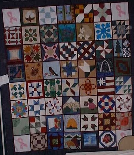 NF3 — Burgundy, Green, Blue & Cream quilt 1