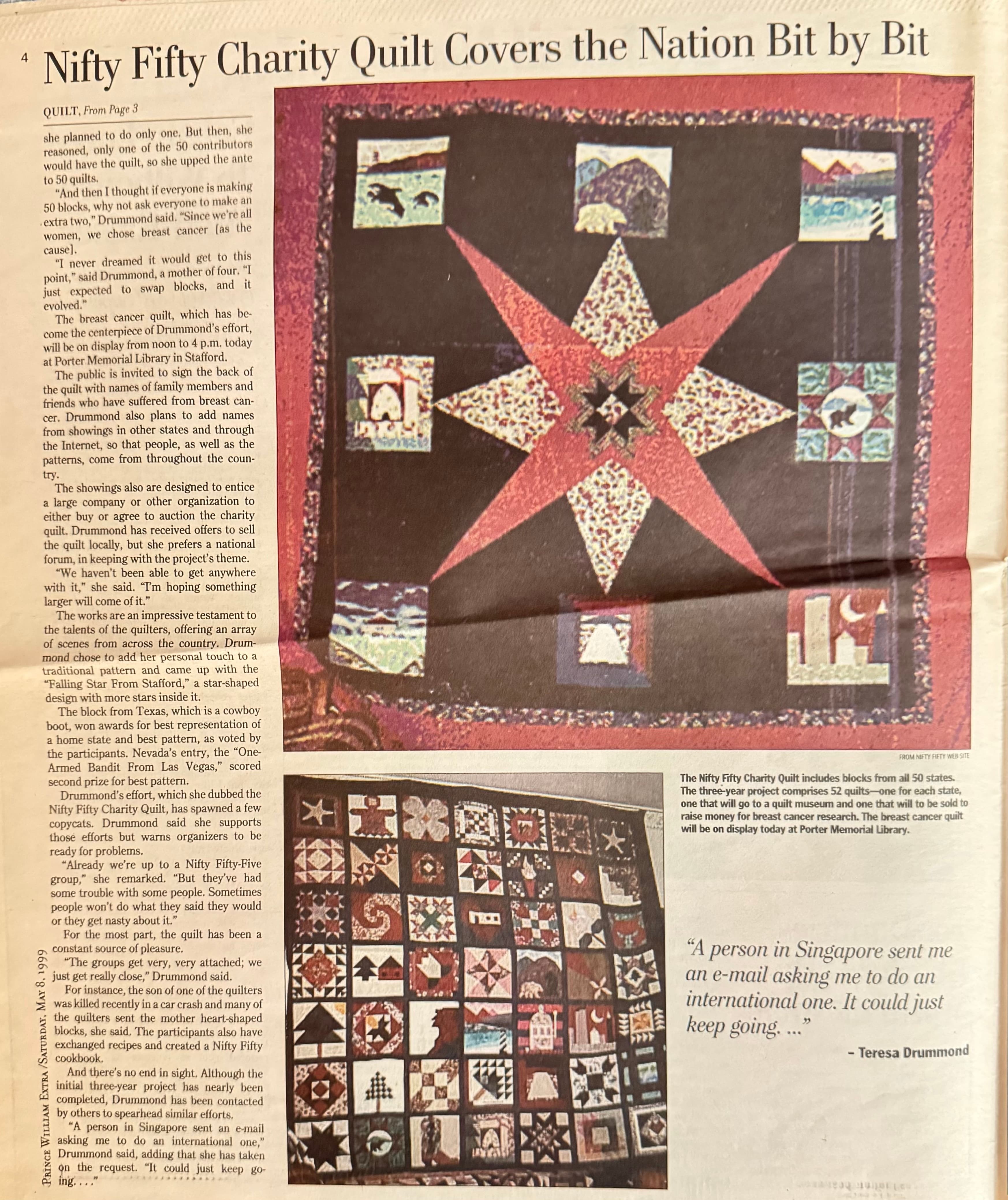 Washington Post Bit by Bit: Nifty Fifty Charity Quilt Covers the Nation